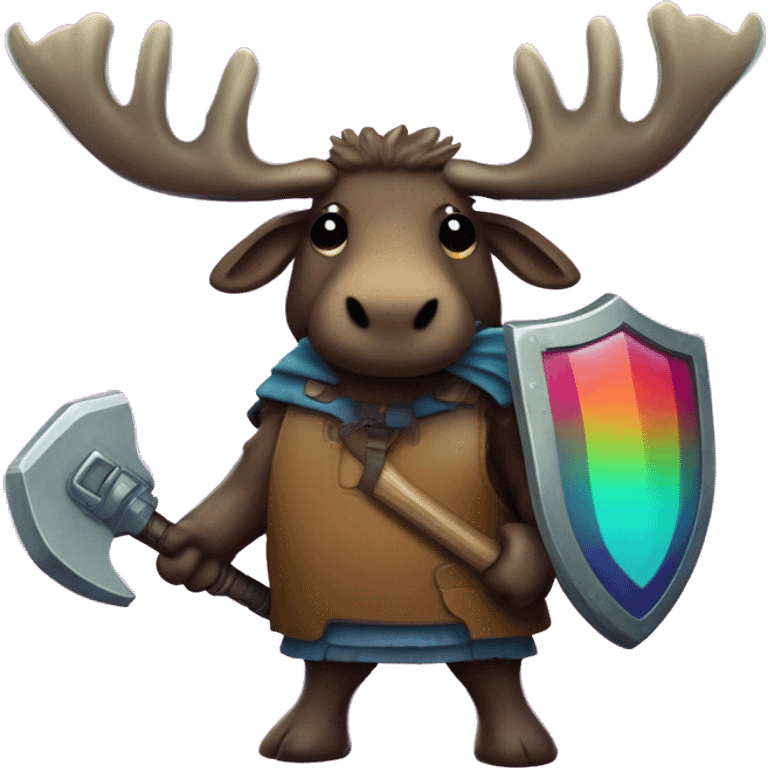 Retrowave moose with a flail and shield chibi  emoji