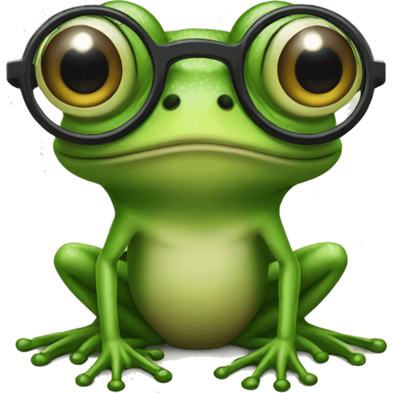 Frog with glasses catching a fly emoji