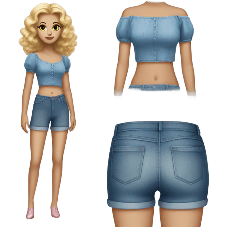 Glinda in a croc top and short jeans  emoji