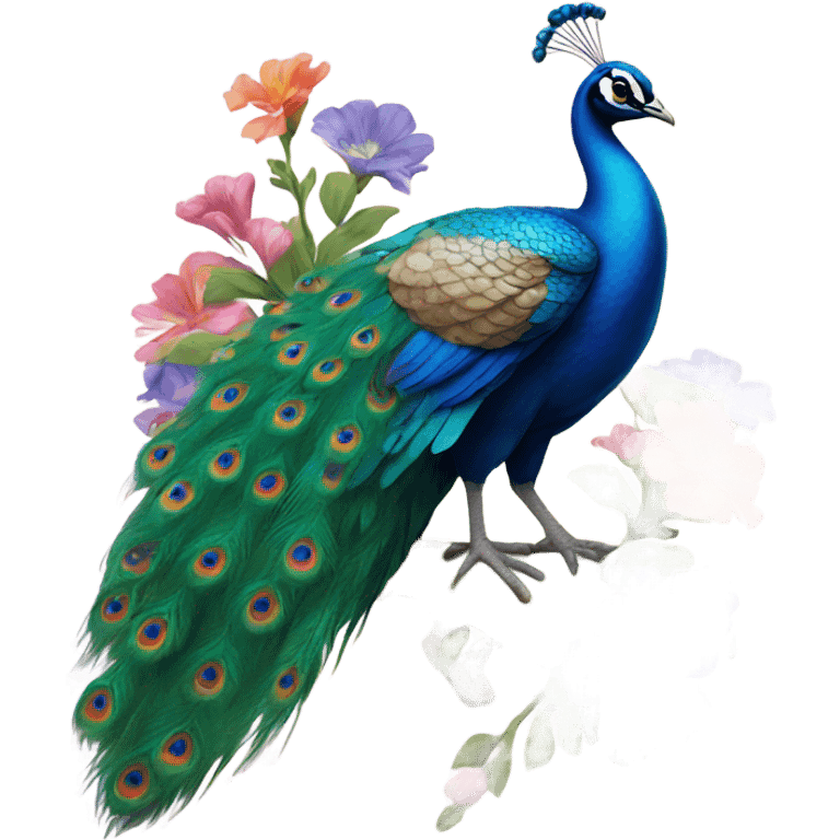 Peacock and flowers emoji