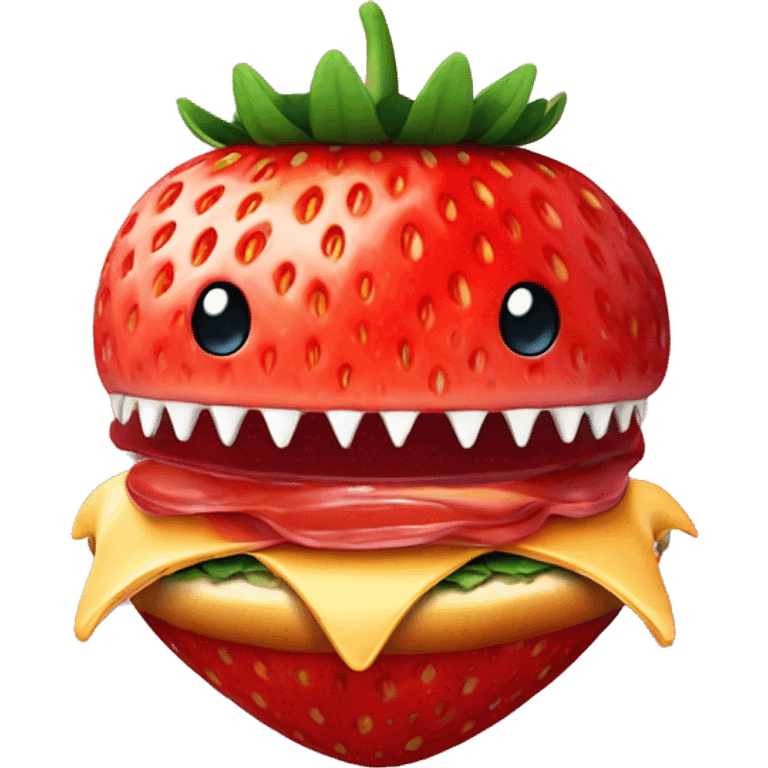 strawberry with a shark head and hamburger legs emoji