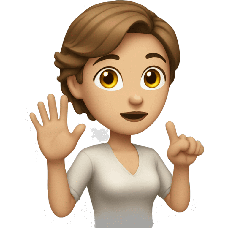 Woman with light skin and brown hair gesturing No  emoji