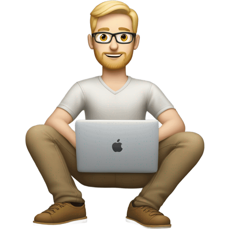 white-skinned male product designer sitting with macbook emoji