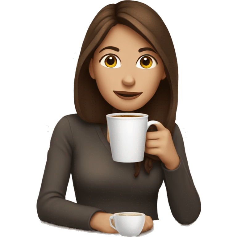 Brown haired woman, drinking coffee emoji