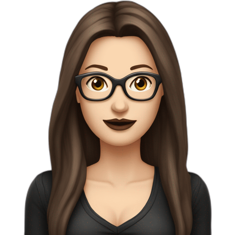 Sexy-Caucasian-Mum-woman-goth-long-brown-hair-dark-brown-eyes-standing-wearing-glasses-plus-size-upturned-nose emoji