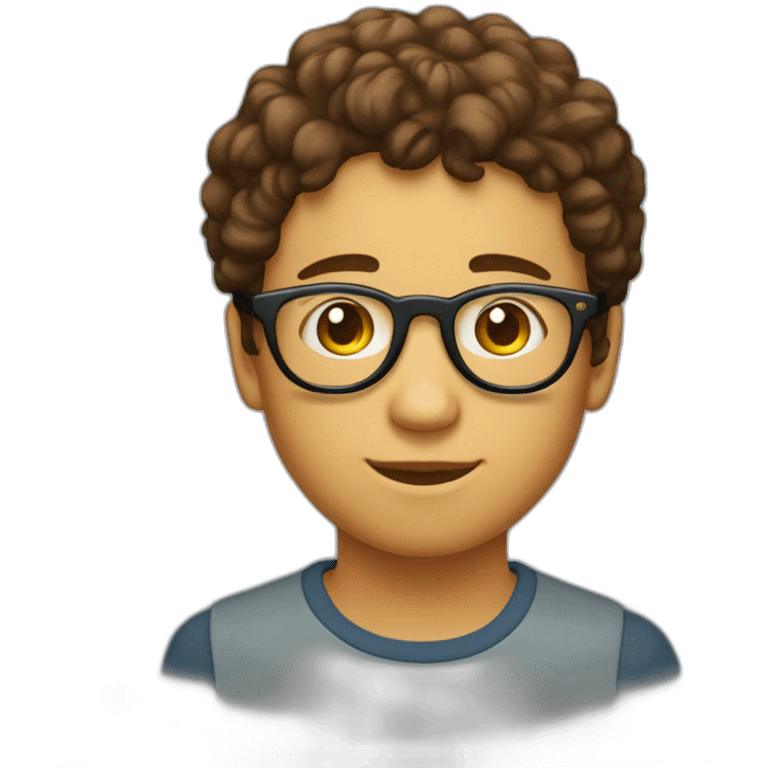 adolescent avec des cheveux bruns bouclés et des lunettes rondes et des yeux marrons emoji