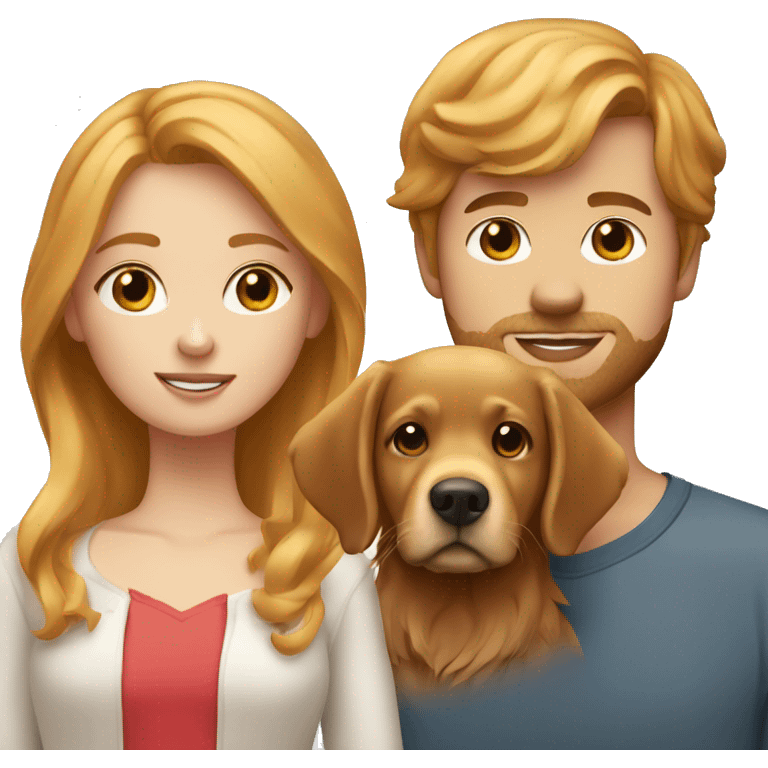 Strawberry blonde girl with a brown haired guy and a golden retriever  emoji