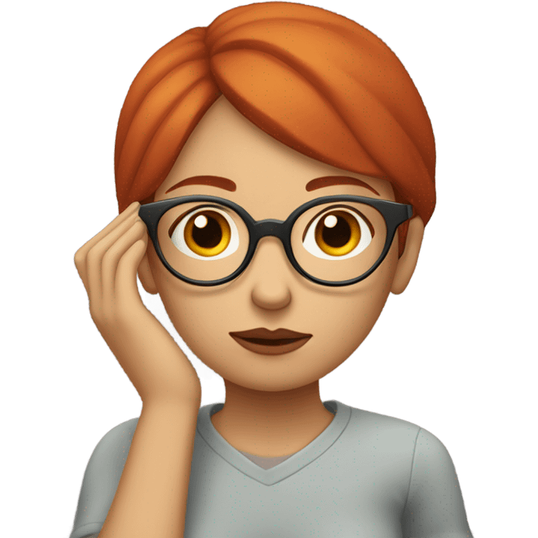 red hair woman nutritionist wearing glasses with hand on chin having an idea emoji