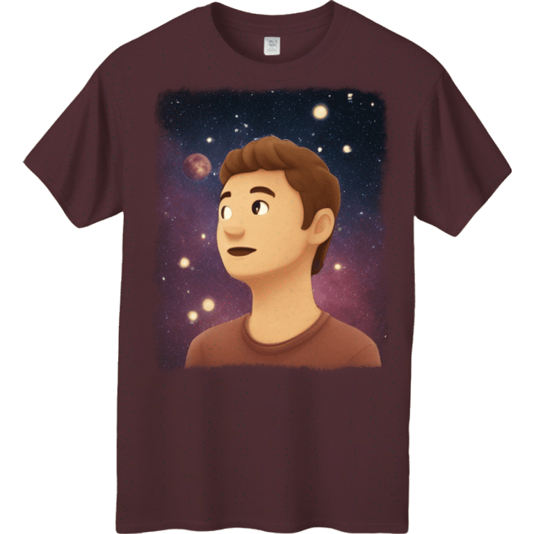 Person wearing maroon vintage sepia T shirt with nebulas galaxies and constellations star map celestial illustration t shirt emoji