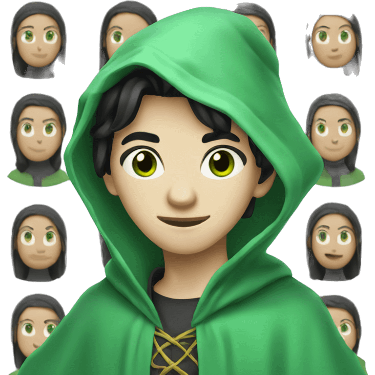 teenage white-skinned wizard with black hair green eyes in green disguise emoji