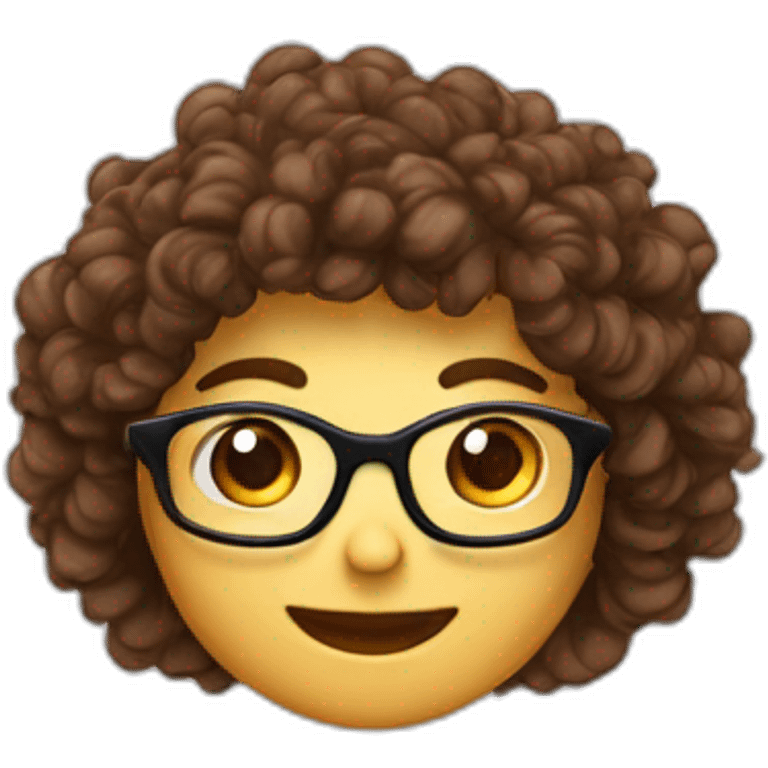 Cheveux bouclés bruns lunettes emoji