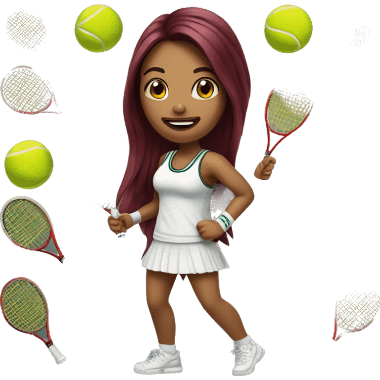 Beautiful tattooed  burgundy long haired woman playing tennis emoji