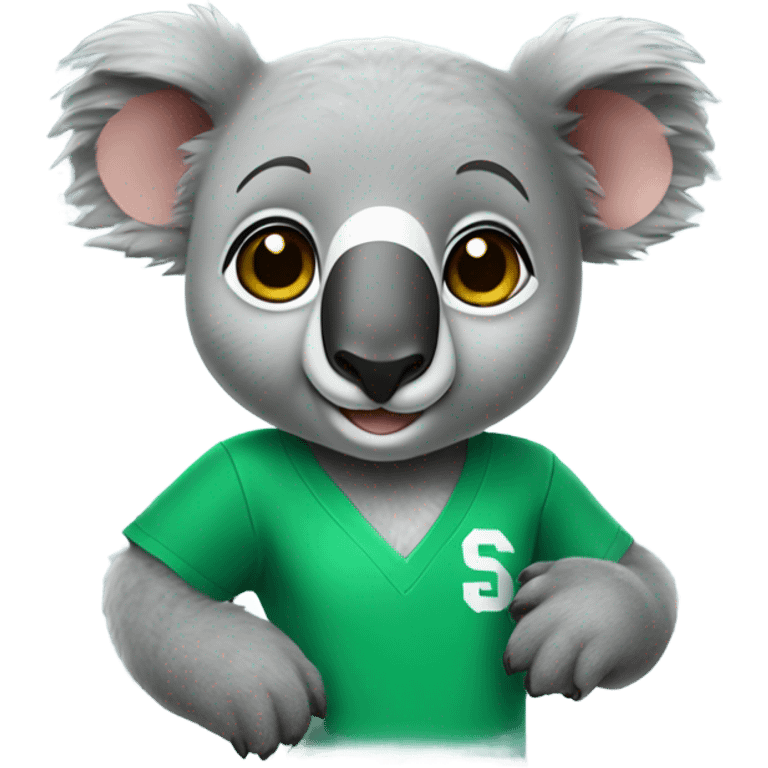 A cute koala wearing a green shirt that has a white collegiate “S” on it emoji