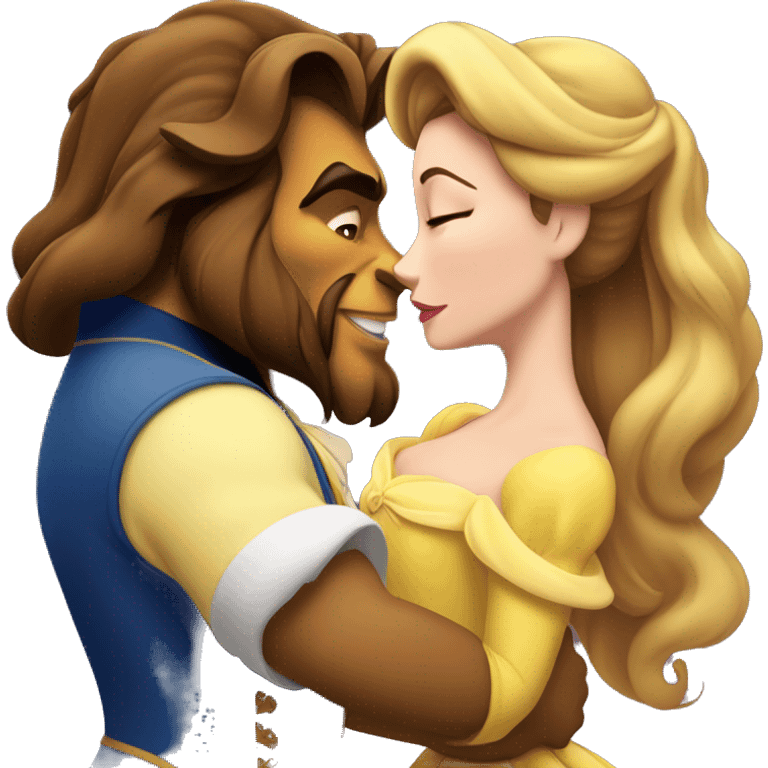 Belle from beauty and the beast kissing the beast and the beast emoji