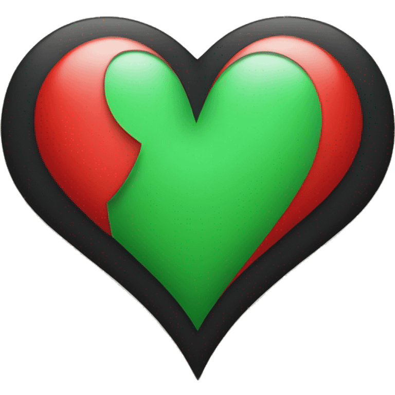 One black love heart with half green half red outline emoji