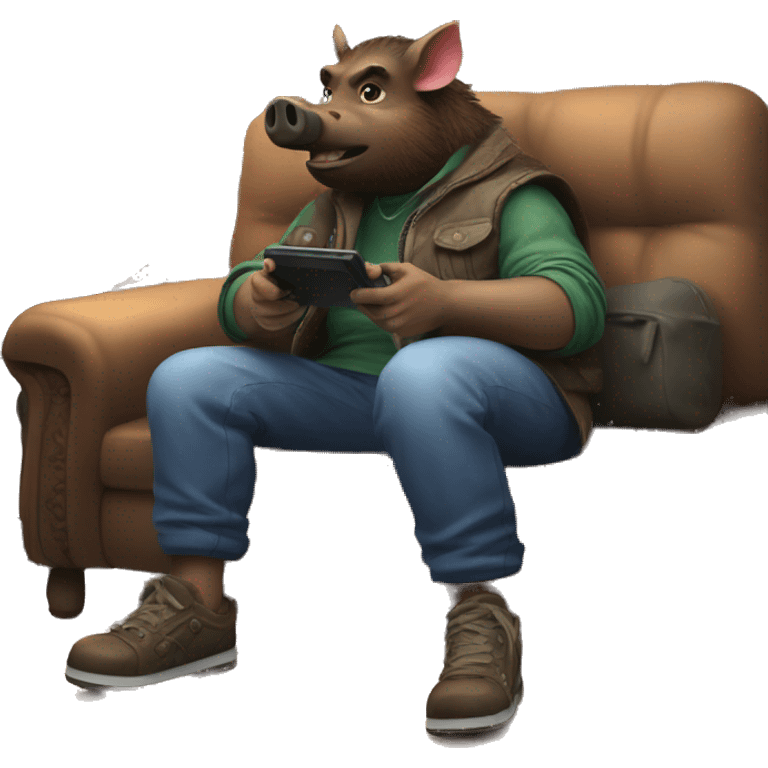 a bad ass boar playing videogames on a couch emoji