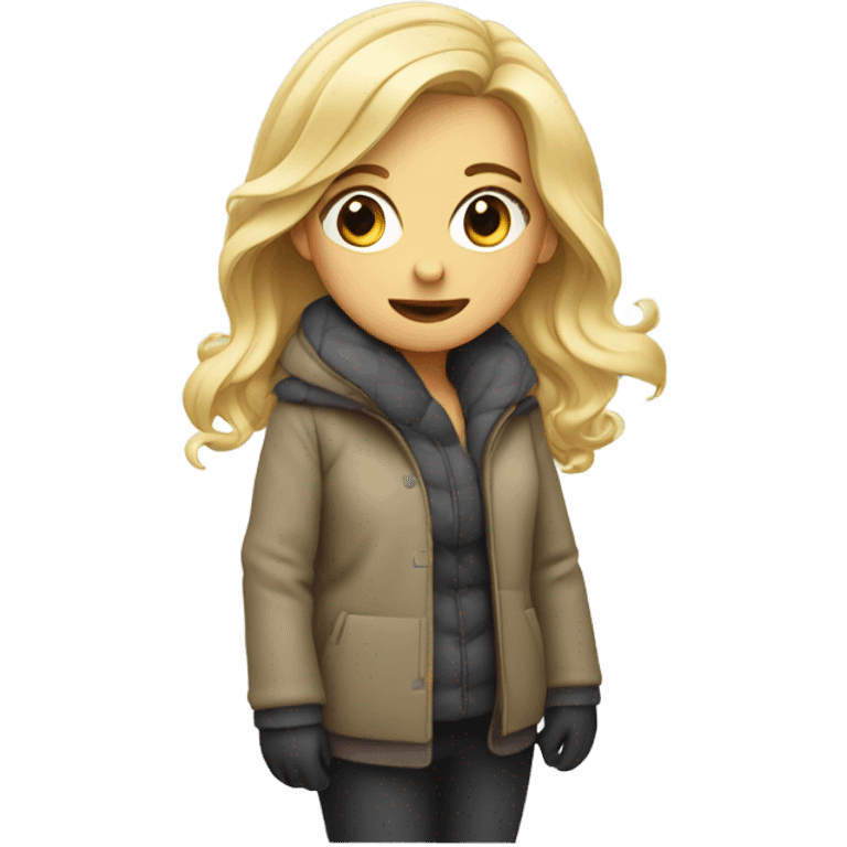 Blonde girl freezing in winter coat emoji