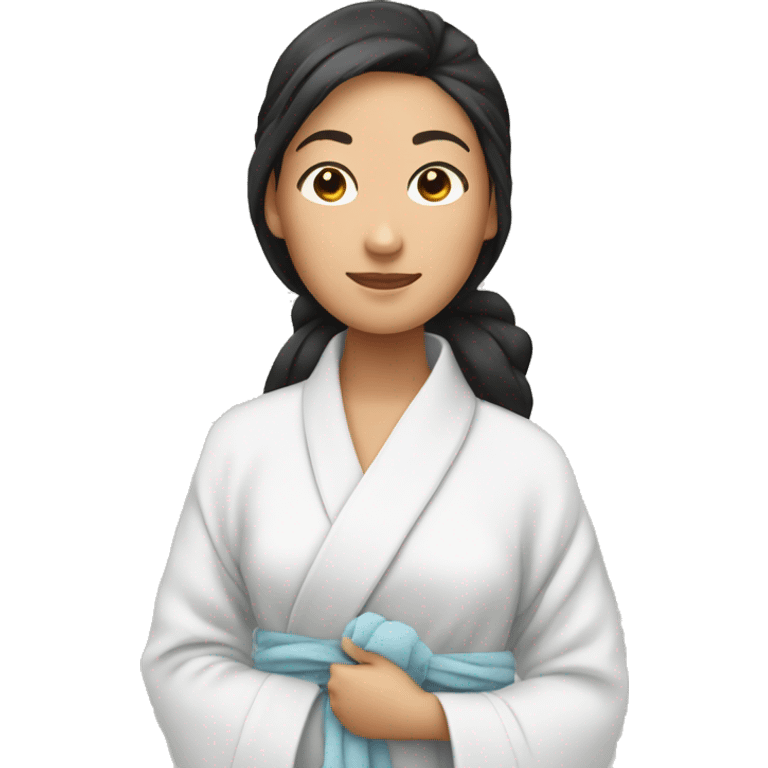 asian woman hair in towel and robe SPA emoji