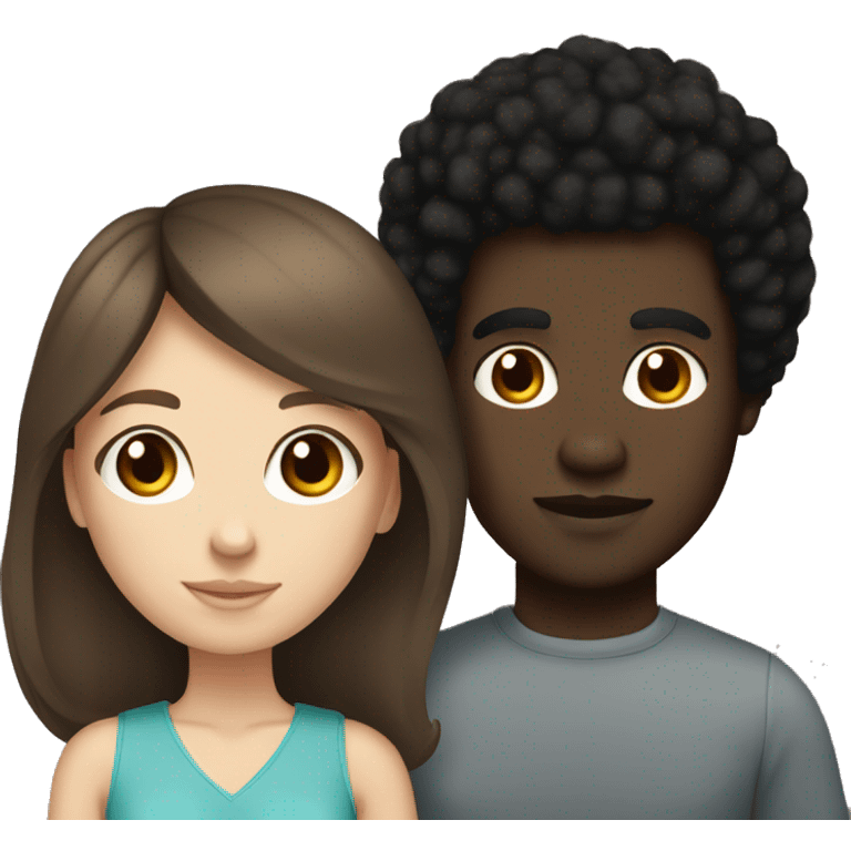 Interracial couple white girl brown hair black man dark Afro  emoji