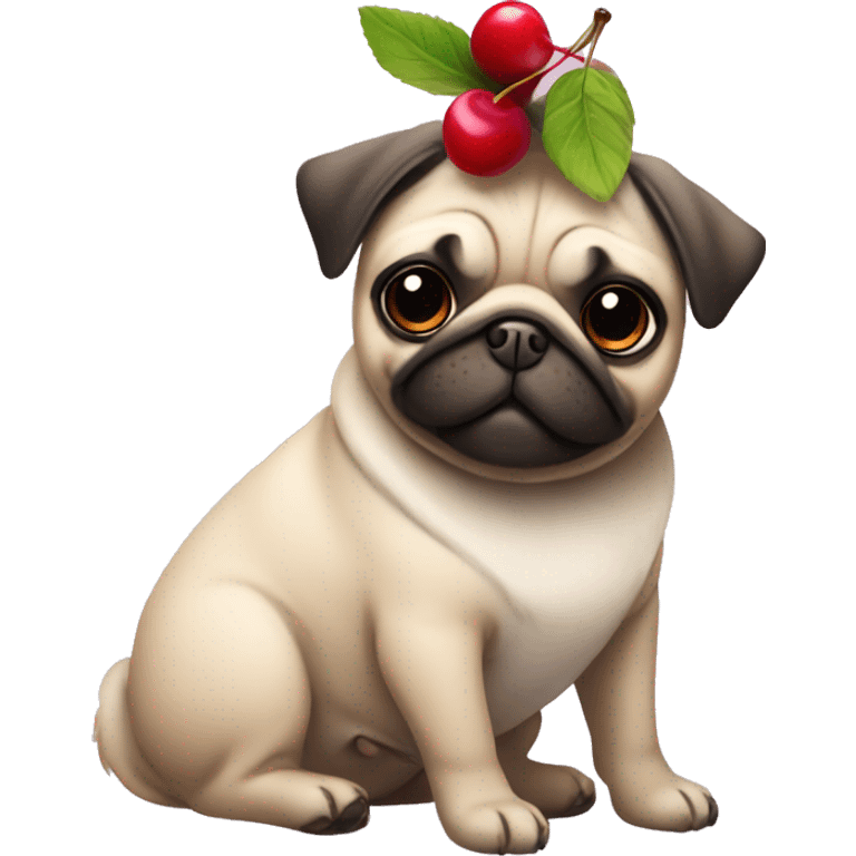  fun pug wearing dress with cherries and hat with cherries emoji