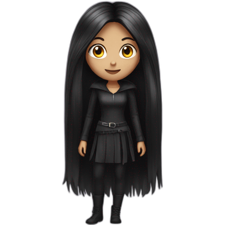 girl with black long hair and halloween costume emoji