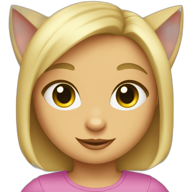 Gato con una niña rubia con ojos verdes peinada con una cola emoji