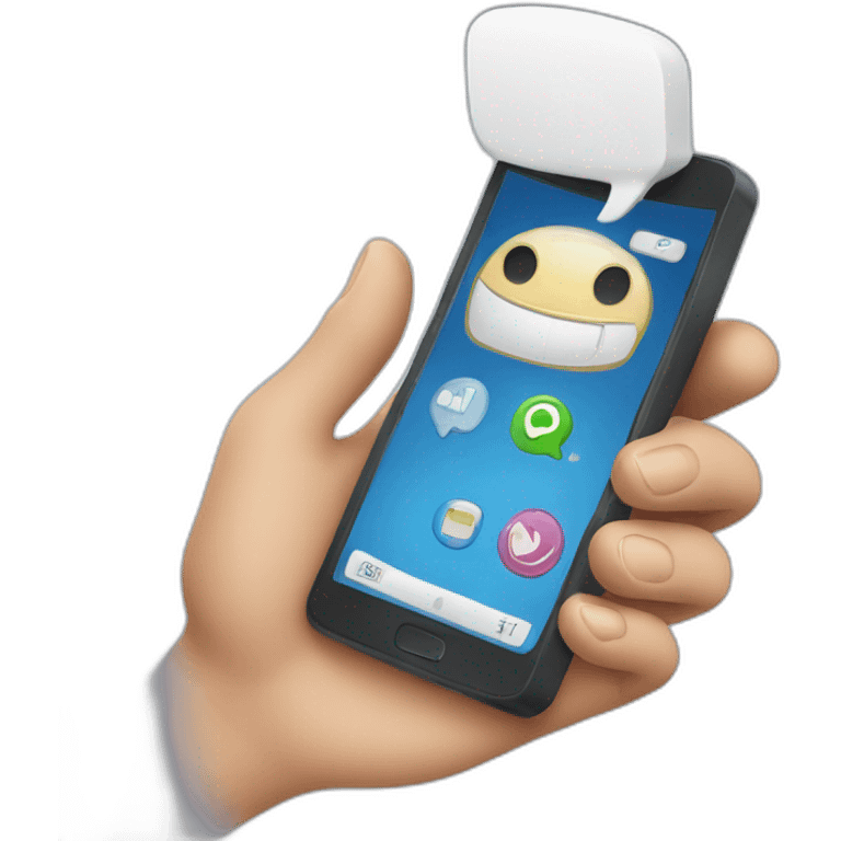 hand holding mobile phone talking emoji