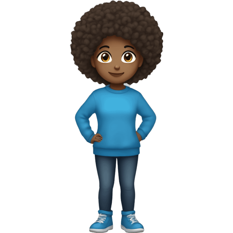 winter, christmas, hispanic, afro hair,  girl, brown eyes, child, full body, blue sweater emoji