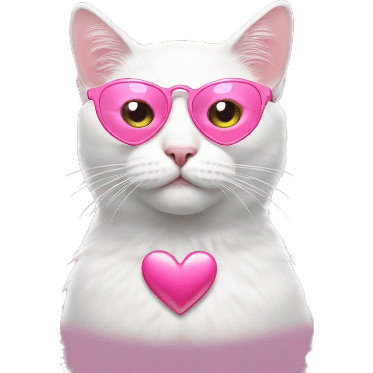 cool white cat wearing pink heart shaped glasses emoji