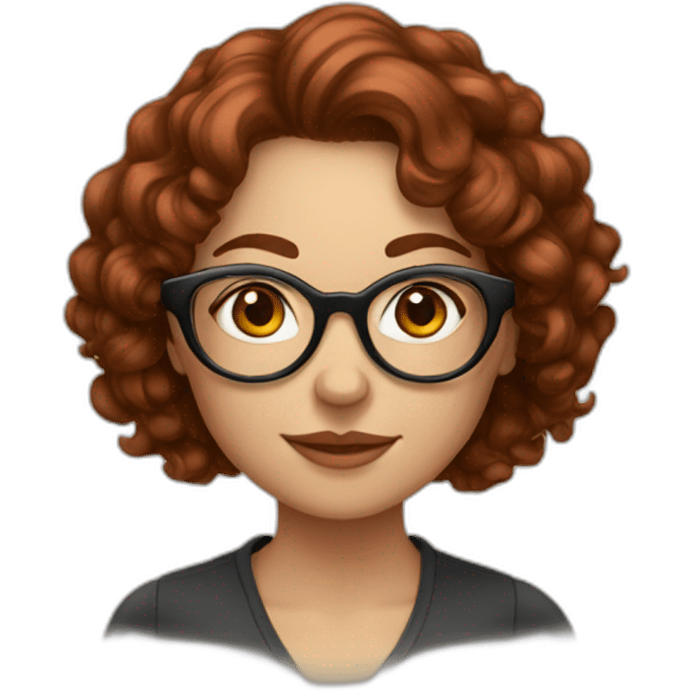 Woman; caucasian; roung transparent glasses; dark redhead; long curly hair emoji