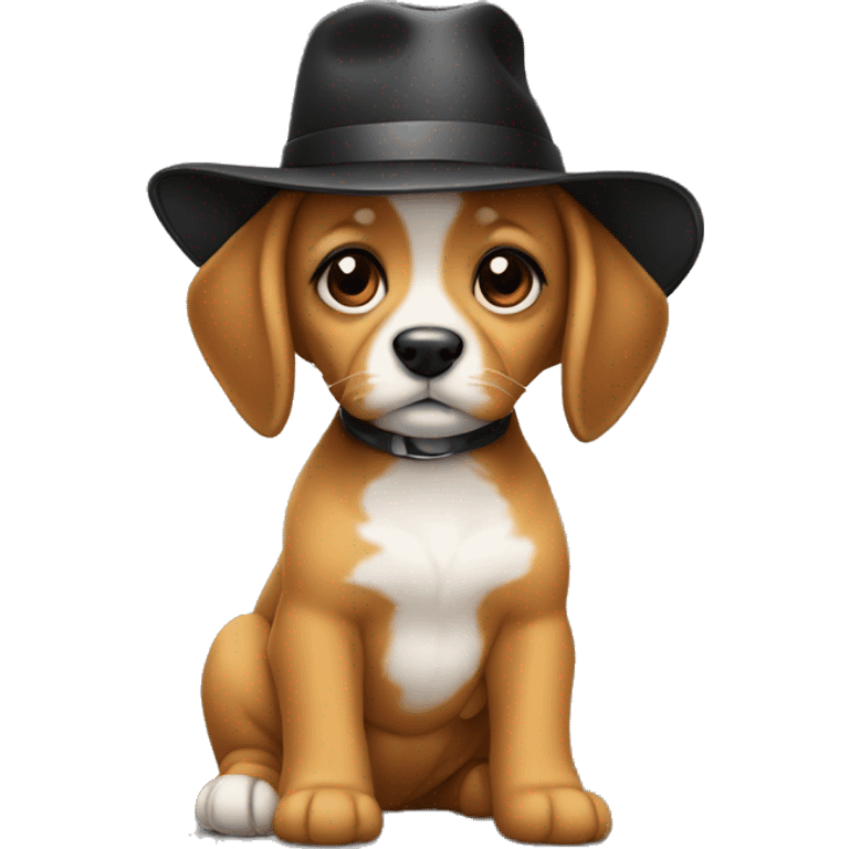 Bébé chien avec un chapeau noir emoji