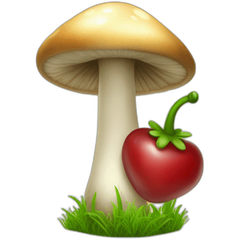 happy mashroom with cherry and grass emoji