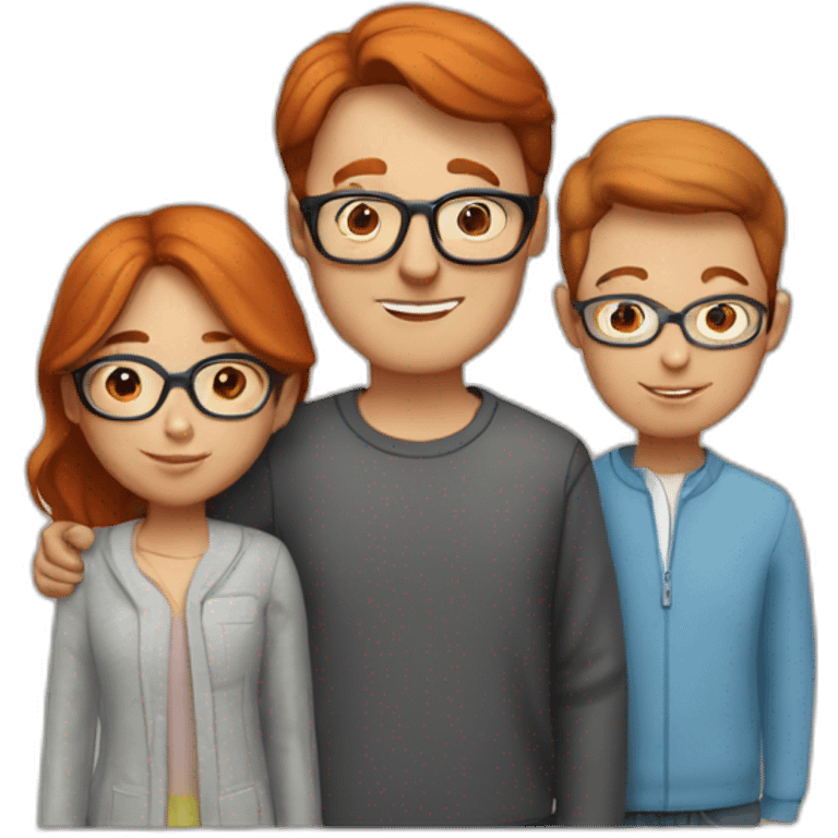 their family consists of 3 people - a mother with red hair, a father with brown hair on the sides and a small bald spot in the center, a 12-year-old boy with brown hair in glasses emoji