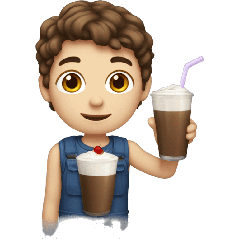 boy with brown hair drinking a shake emoji