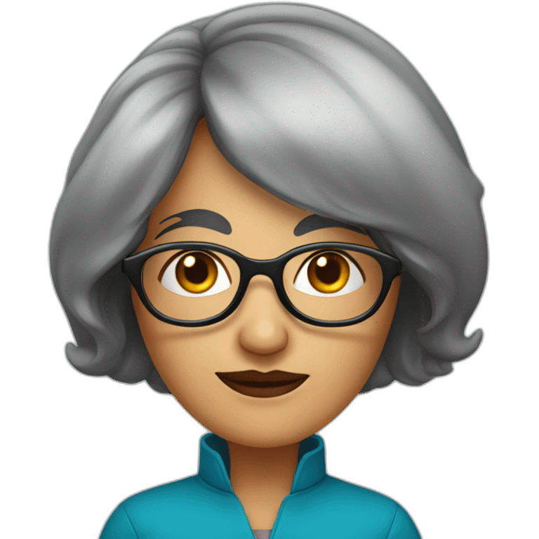 50 year old european women with black hair rond glasses emoji