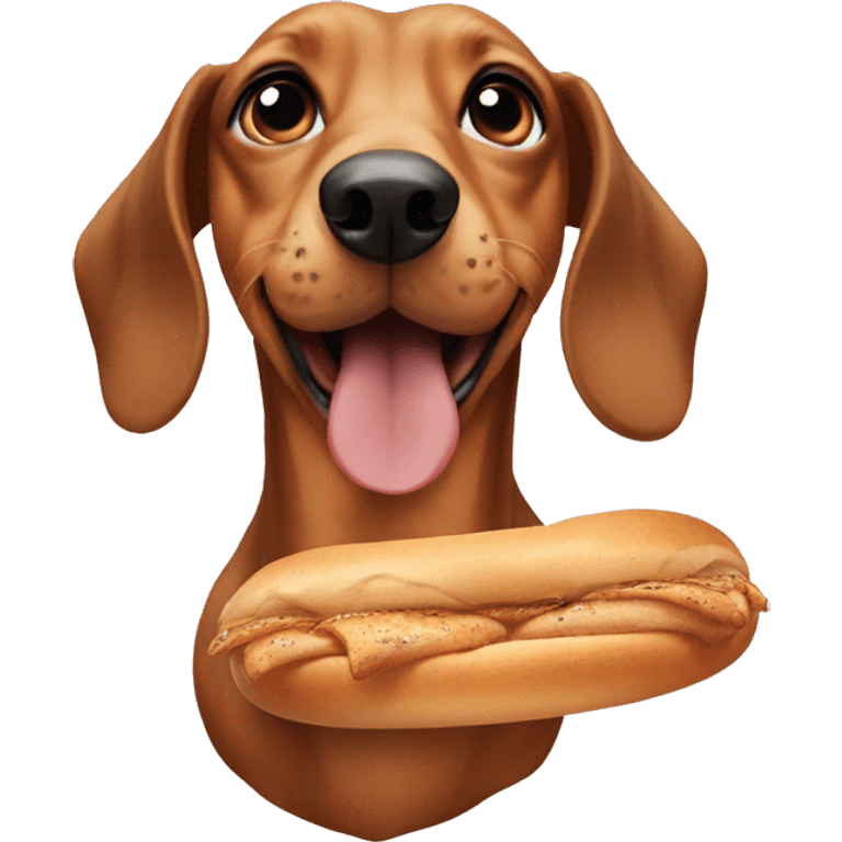 dachshund in new york with a bagel  emoji