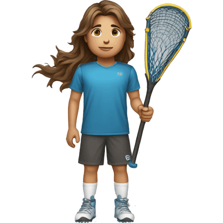 BOY HOLDING LACROSSE STICK WITH LONG BROWN HAIR emoji