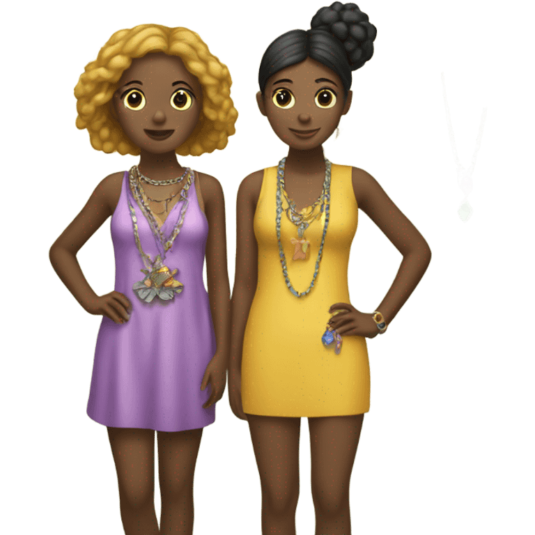 Two girls in jewelry by tree emoji