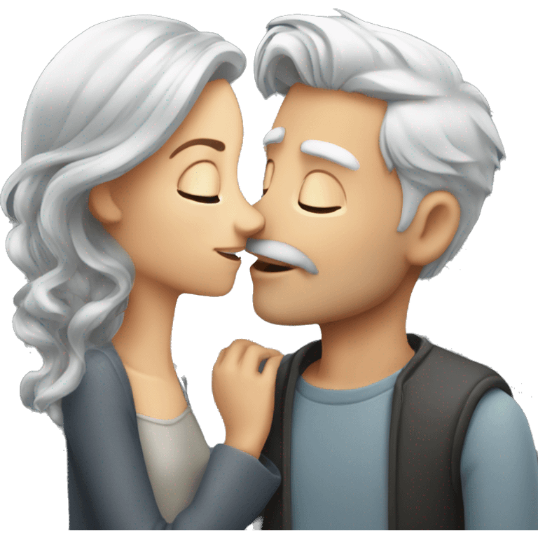 Redhead Girl Kissing silver haired man  emoji