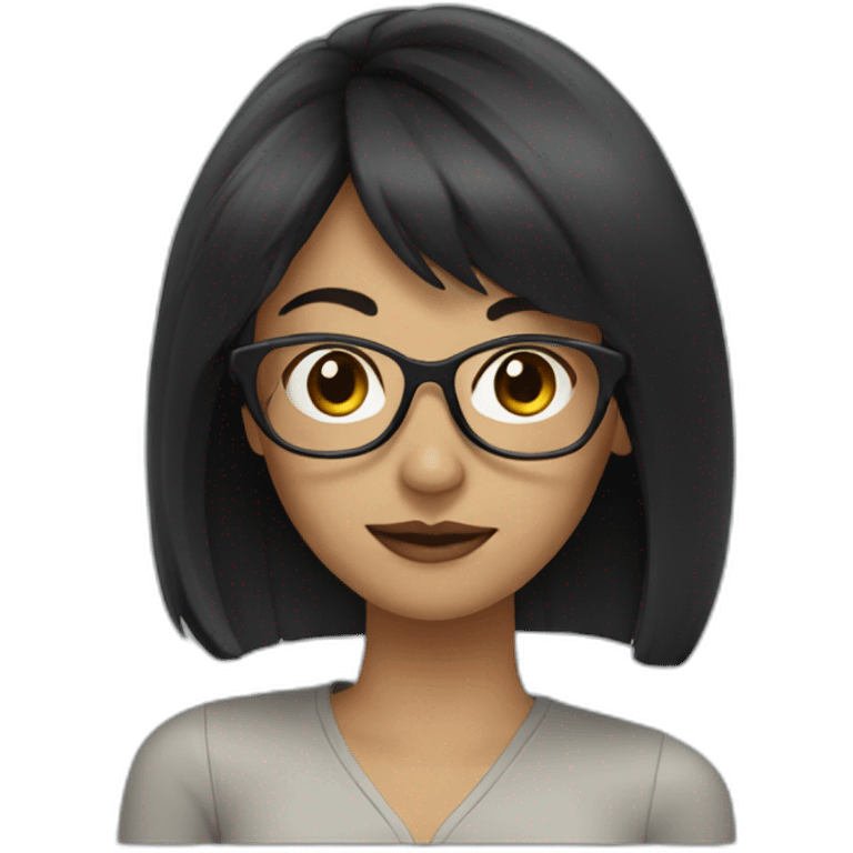 woman with dark hair, bangs and glasses emoji