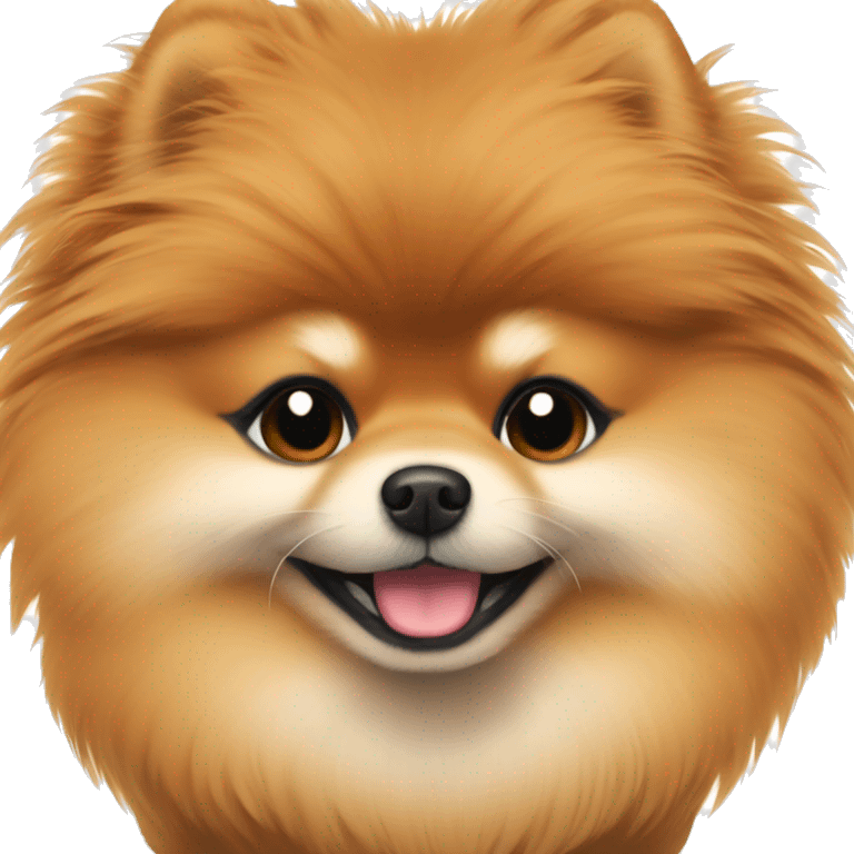 A small red fluffy Pomeranian sits and smiles  emoji