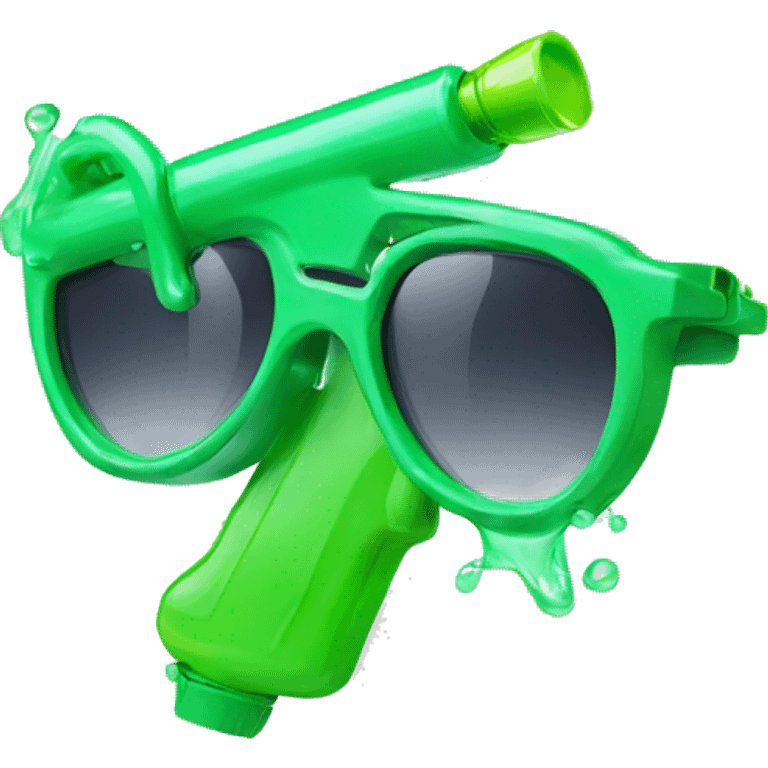 sunglasses emoji with green water gun emoji