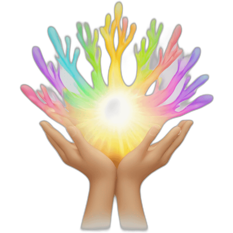 hands in a Reiki position, with a flowing aura of multicolored energy emanating from the palms emoji