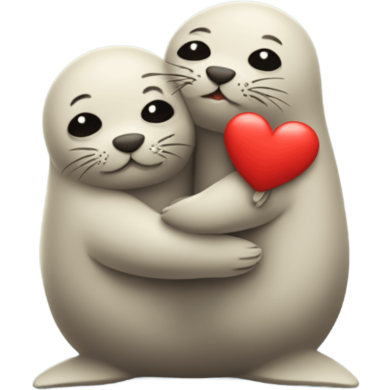 Hugging seals with little red heart emoji in the middle of them emoji