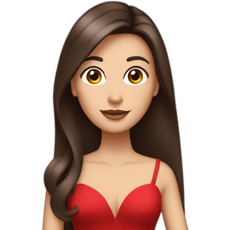 brunette with long straight hair with brown eyes in a full-length red evening dress emoji