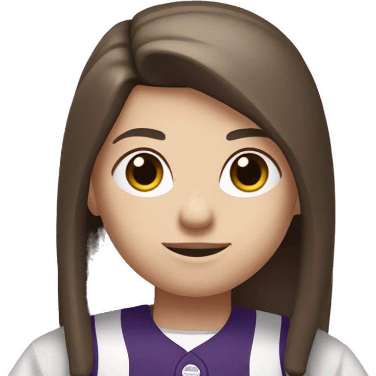 baseball card character. Brunette long straight hair. letter C logo. Purple and white uniform. emoji