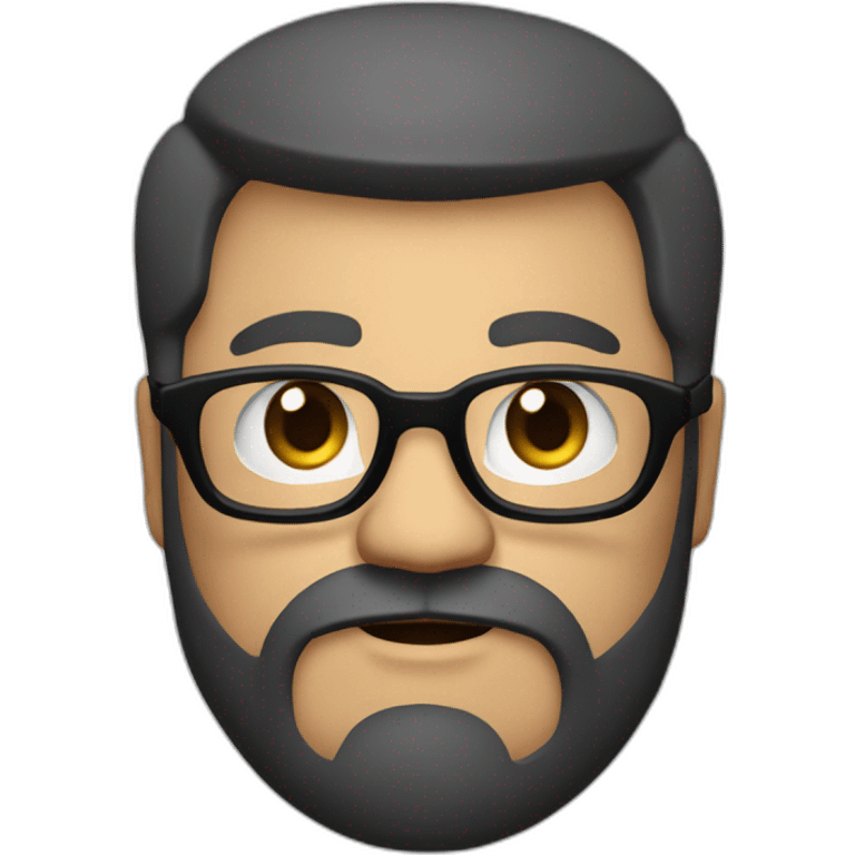 Mid age angry chubby developer with light brown skin long beards and glasses and a very short black hair emoji