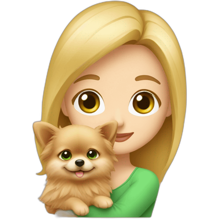 light-haired-girl-with-green-eyes,-hugs-her-pomeranian-dog,-red Download emoji emoji