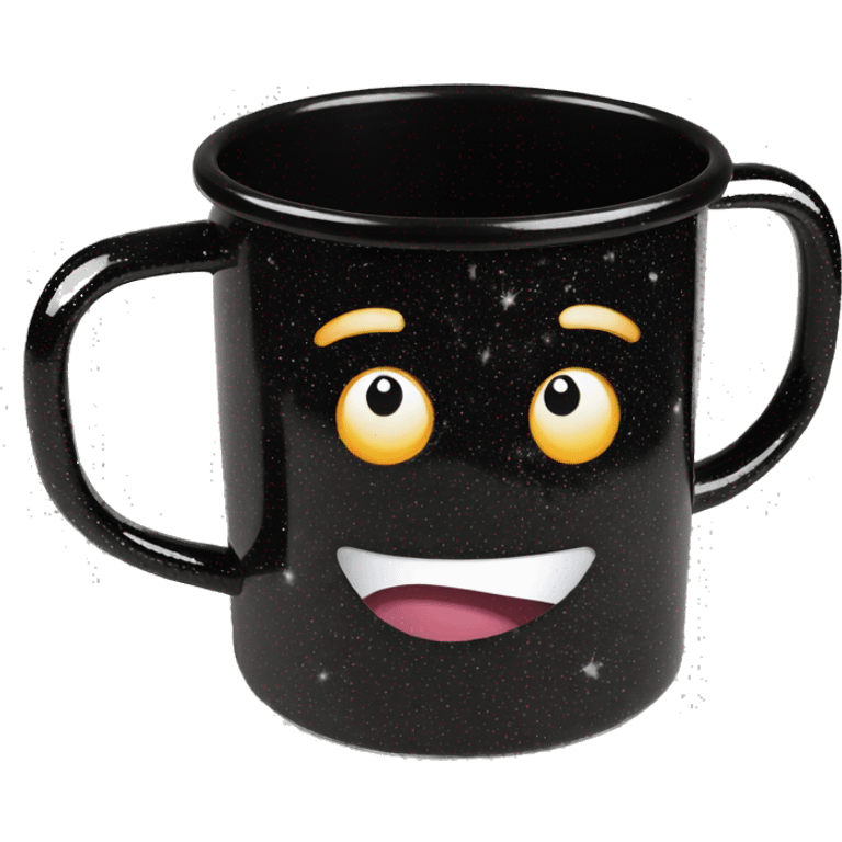 empty black enemalle outdoor metal mug with glitter texture emoji