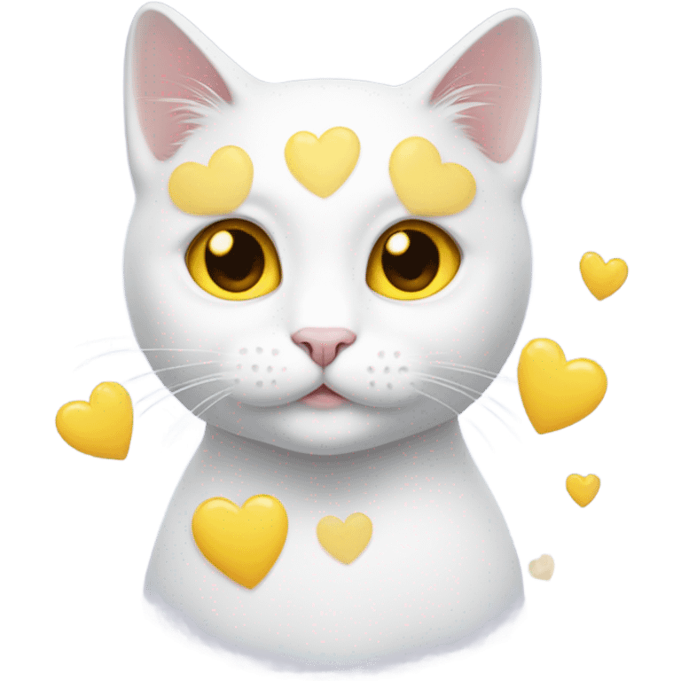 White cat with yellow eyes, hearts over head  emoji